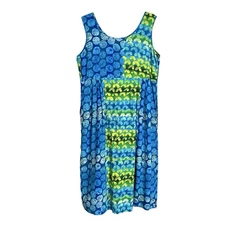 Jams World Vintage Hawaiian Empire Waist Midi Dress Womens  L Blue Yellow