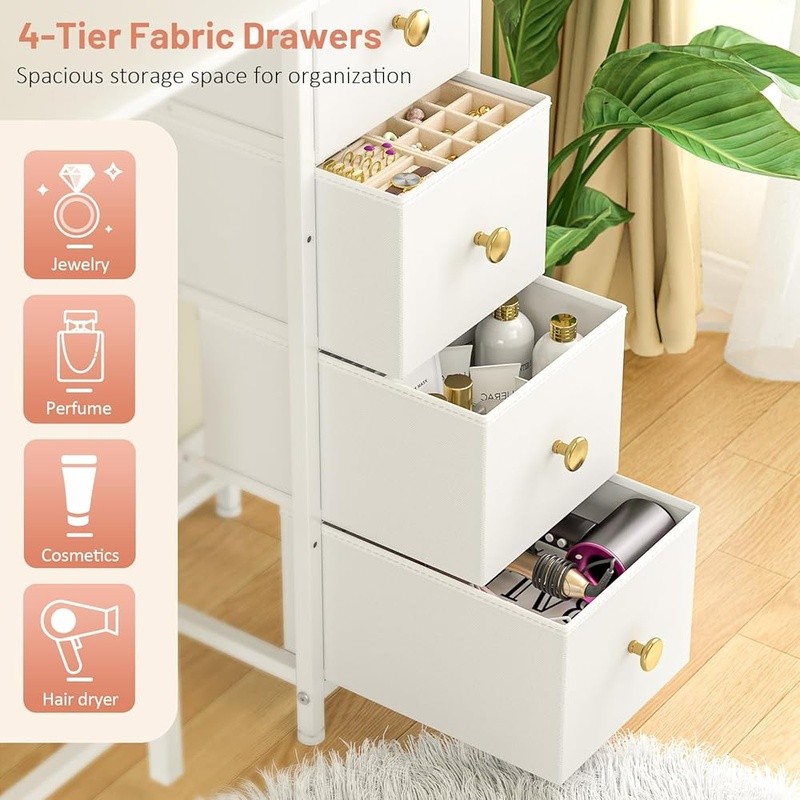 White Makeup Vanity Table W/ 4 Drawers Storage Modern Dressing Desk Girls New