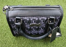 NWT Ed Hardy Top Hat Skull  Crossbones Satchel / Crossbody Bag Black/Grey Purse