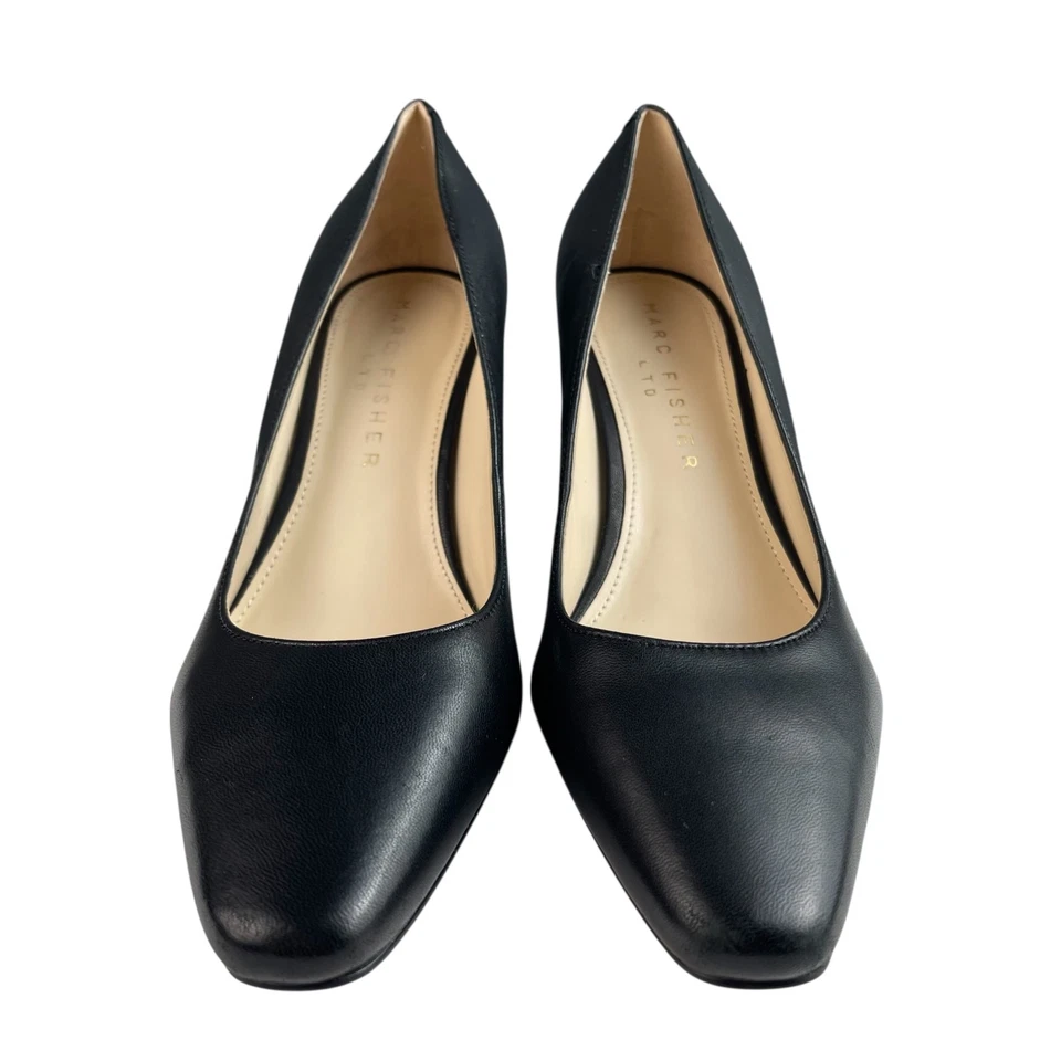 Zapatos de salón Marc Fisher LTD Varla para mujer 6M cuero negro punta cuadrada tacón bloque Foto 3 de 4
