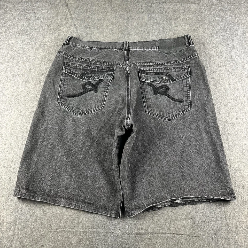 Rocawear Y2K Pantalones Cortos Vaqueros Sueltos Bordados Patinador Grunge Hip Hop Negro 42 x 12.5 Foto 2 de 4