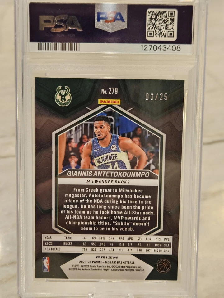 Giannis Antetokounmpo White Sparkle 2023-24 Panini Mosaic City Edition/25 PSA 8 - Image 2 of 2