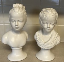 Vintage National Potteries Co. Girl and Boy Pedestal Ceramic Bust Figures