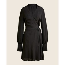 J.Crew Drapey Black Long Sleeve Wrap Mini Dress Crepe V-Neck Size 12