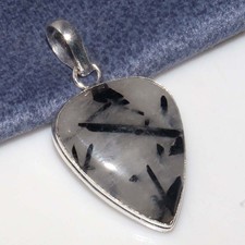 Ciondolo placcato argento 925 rutilo nero naturale 1,8" bigiotteria capodanno trendy GW