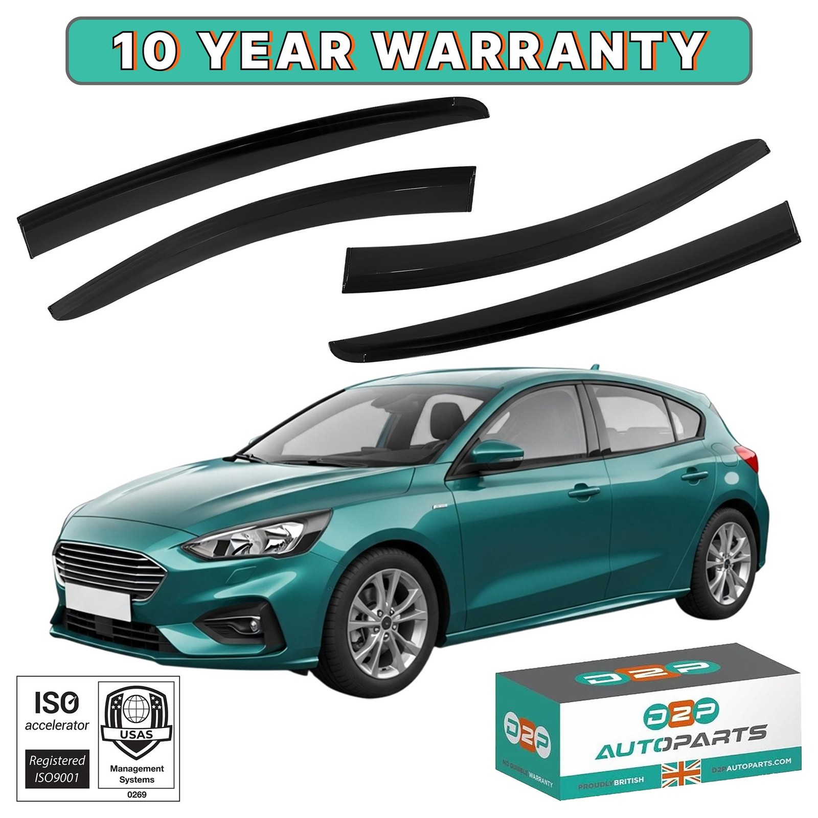Wind Deflectors Front & Rear Set for Ford Focus Mk4 Hatchback/Estate 2018–2024