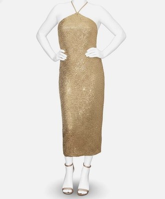 Rachel Rachel Roy Women's Gold Carmine Sequined Midi X-Back Sheath Dress Size XL