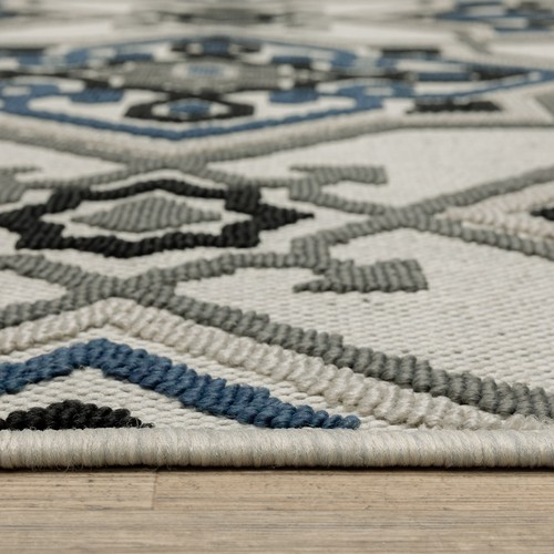 Vista Home Talcot Medallion Grey/Teal Indoor-Outdoor Rug Beige/ Blue 1'10" X 7'3