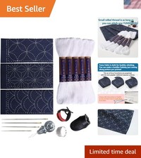 Sashiko kit, Yokota Sashiko Thread, Needles and Template Yume Fukin with Eng...