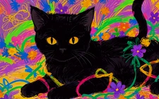 ACEO Mini Tiny *Art Print* Black Cat Mardi Gras French New Orleans Fat Tuesday