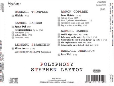 BARBER, BERNSTEIN, COPLAND, THOMPSON NEW CD