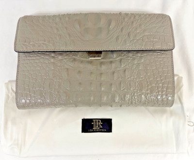 NEW Lisa Robertson Leather Crocodile Embossed Clutch Purse - Light Grey