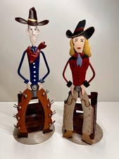 Metal Cowboy & Cowgirl Candle Holder Set – Rustic Western Decor – Santa Fe, NM