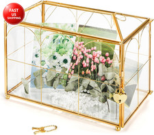 Glass Card Box with Slot, Large Gold Clear Card Box for Wedding Receptions, Deco