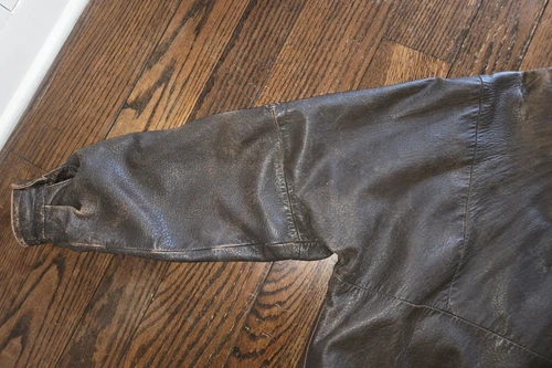 Vtg Aeropostale Compagnie Generale Leather Bomber Jacket Size 46 1980s 90s image 22