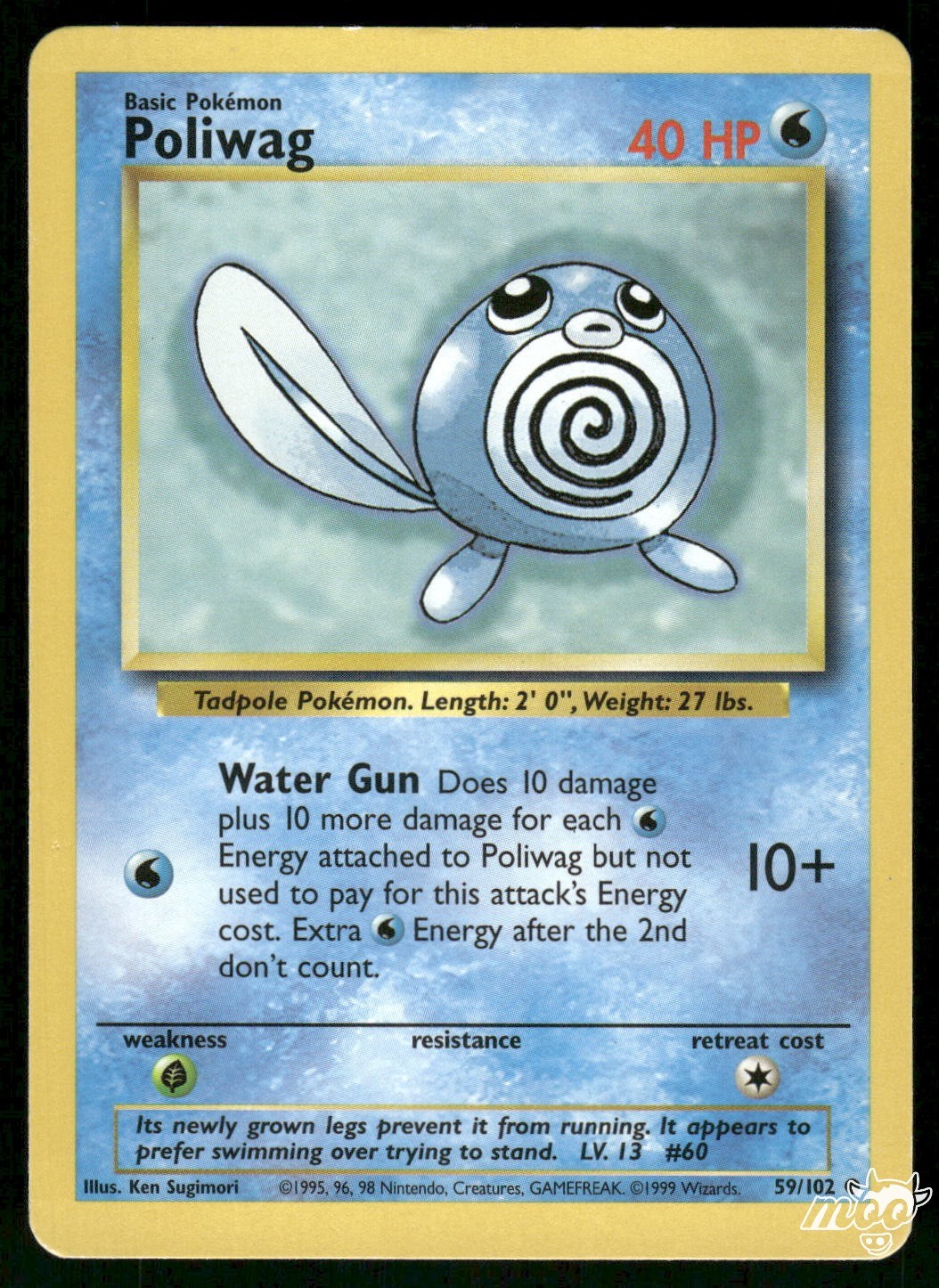 1999 Heavily Played Pokemon Poliwag 59/102 Base Set