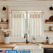 Farmhouse Tier Curtains Light Filtering Linen Blend Easy Care Home D cor New