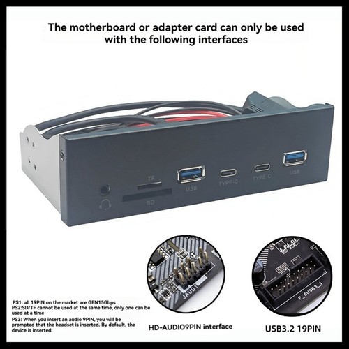 USB Front Panel für PC 2 x USB 3.2 GEN1 5Gbps + 2 x TYP-C Hub + 3,5mm4888 - Bild 4 von 8