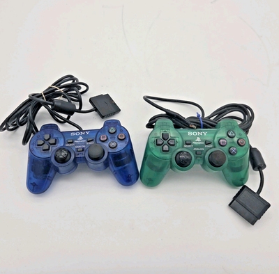 #ad #ad Sony DualShock 2 PS2 Controller Clear Emerald Green amp; Ocean Blue Parts Repair $30.40