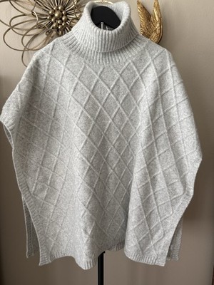 LOFT Turtleneck Poncho Sweater Womens XS S Gray Diamond Knit Cape Cozy Oversized