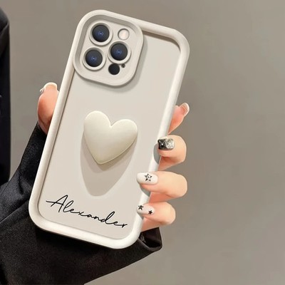 Personalisierte Handyhülle mit Namen für iPhone Samsung Galaxy Schwarz Herz Soft Cover