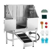 VEVOR Stainless Steel Dog Washing Station, 50 inch Pet Grooming Tub w/ Ramp, PE
