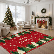 Christmas Area Rug 5 X 7 Ft Washable Rugs for Living Room Merry Christmas Print