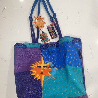 Laurel Burch Vintage Sun Moon Celestial Tote Bag Art Purse 20  NEW WITH TAGS