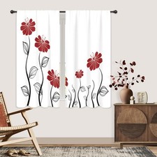Red Flower Curtains for Christmas 42x63 Inch Floral Petals Rod Pocket Leaves ...