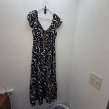 Nine West Abstract Babydoll Milkmaid Maxi Dress Resort Wear SZ M Smocked Long