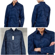 Alfani Mens Regular fit Long Sleeve Navy Steel Blue Medium 100 Cotton New NWT