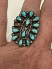 Vintage Zuni Sterling Silver & Turquoise Ring Size 6.5 Missing One Pear Shaped