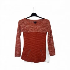 Hooked Up Orange Acrylic Sweater With Zipper Accents Faux Pocket