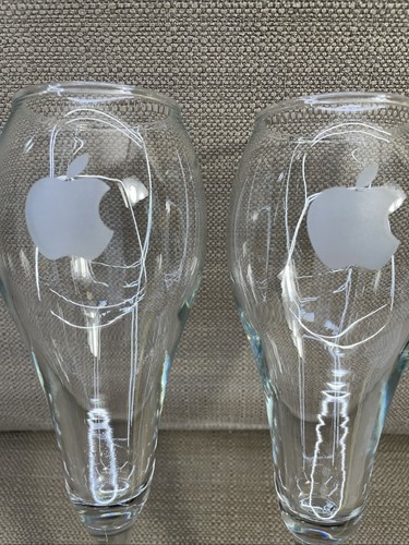 Vintage Apple Wine Glasses Set of 2 Etched Logo Promo Mac Computer Barware Promo - Picture 10 of 14