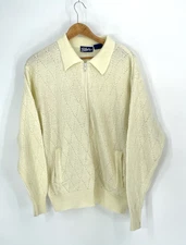 VTG Blair Womens 2XL Grandma Core Cardigan Full Zip Ivory Cutout Design Pockets