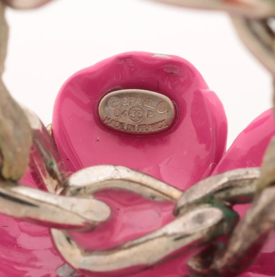 Anillo Camelia CHANEL Rosa Esmalte Flor Plateado JP10 US5.25 EU50 04P Sello Foto 2 de 4