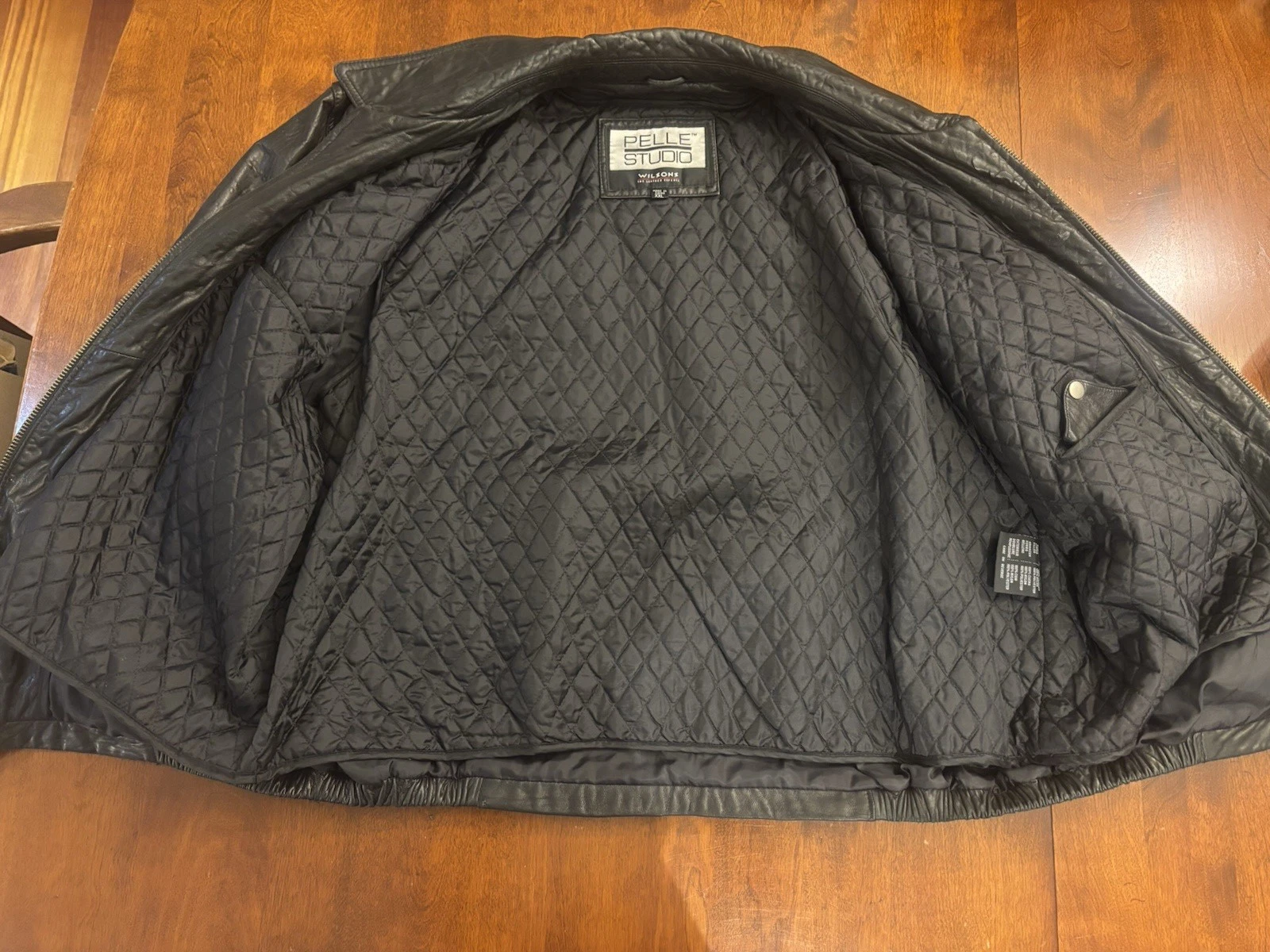 Wilsons Leather Pelle Studio Mens XXL Black Leather Jacket Removable Liner, GUC - product detail image 3
