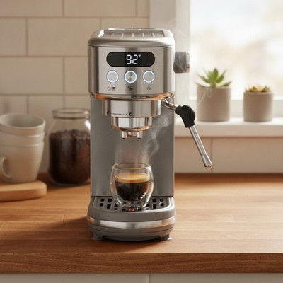 Espressomaschine Vollautomat 20Bar Digital Dampfstab 1,2L Silber