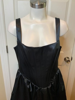 STAUD Black Satin Landscape Corset Mini Dress NWT $495, Size 12 | eBay