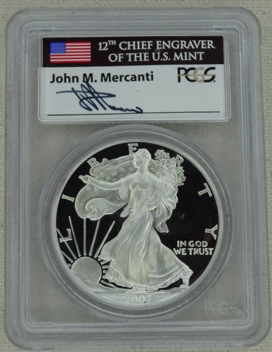 2007-W American Silver Eagle Proof PCGS PF 69 US Mint $1 Mercanti Signed