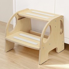 Toddler Step Stool, Wooden Height-Adjustable 2-Step Stool for Kids, Non-Slip ...