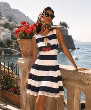 Runway Dolce & Gabbana Sleeveless Striped Dress-Embroidered Cherry Detail
