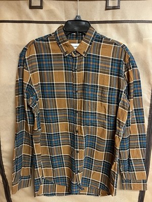 pull&bear mens brown plaid shirt medium