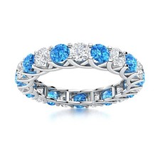925 Sterling Silver Round Swiss Blue Topaz Half Eternity Band Ring For Women