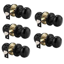  (Round Passage Door Knob(Non-Locking Knobs), Keyless Doorknobs 5 Pack Black