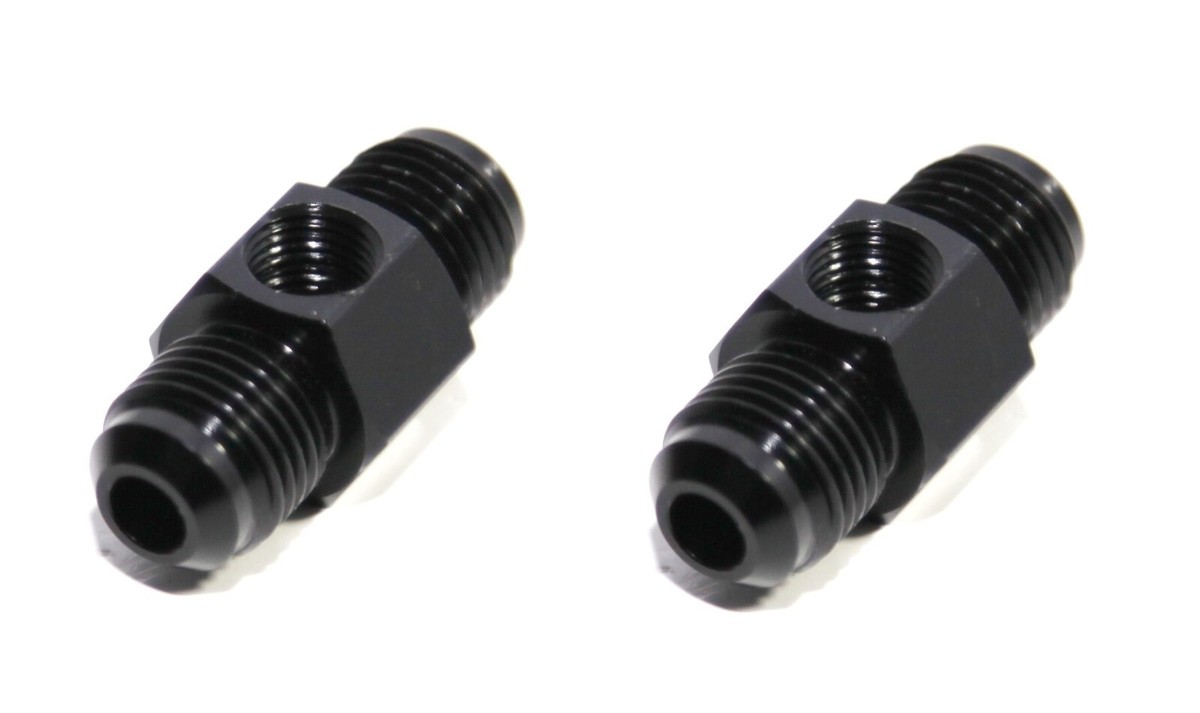 2-Pack AN6 Male To 6AN Male Straight Fittings With 1/8 NPT Pressure/Temp Port – Black