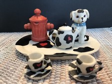 1995 Young's Miniature Tea Set Dalmatian Fire Hydrant Firefighter Free Shipping
