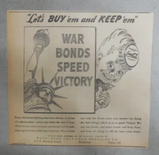 Coca-Cola ad: Fantastic  Artwork! from 1940's 7 x 7 inches Lets Buy 'em and Keep