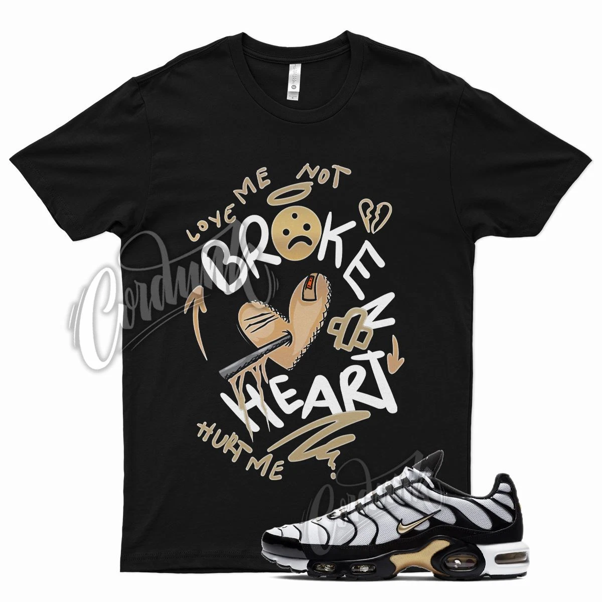Black BROKEN T Shirt for N Air Max Plus White Metallic Gold Vapormax DMP 1