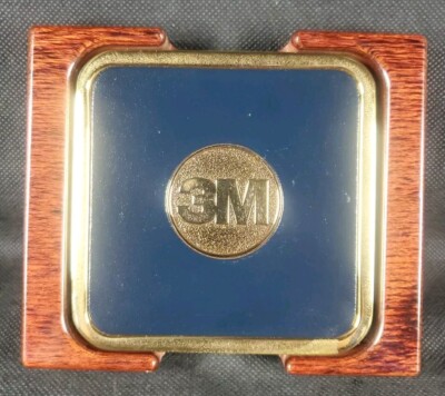 3M 4'' Coaster Set 2 Wood Brass High Quality Mini Holder Handmade Rare Blue ***